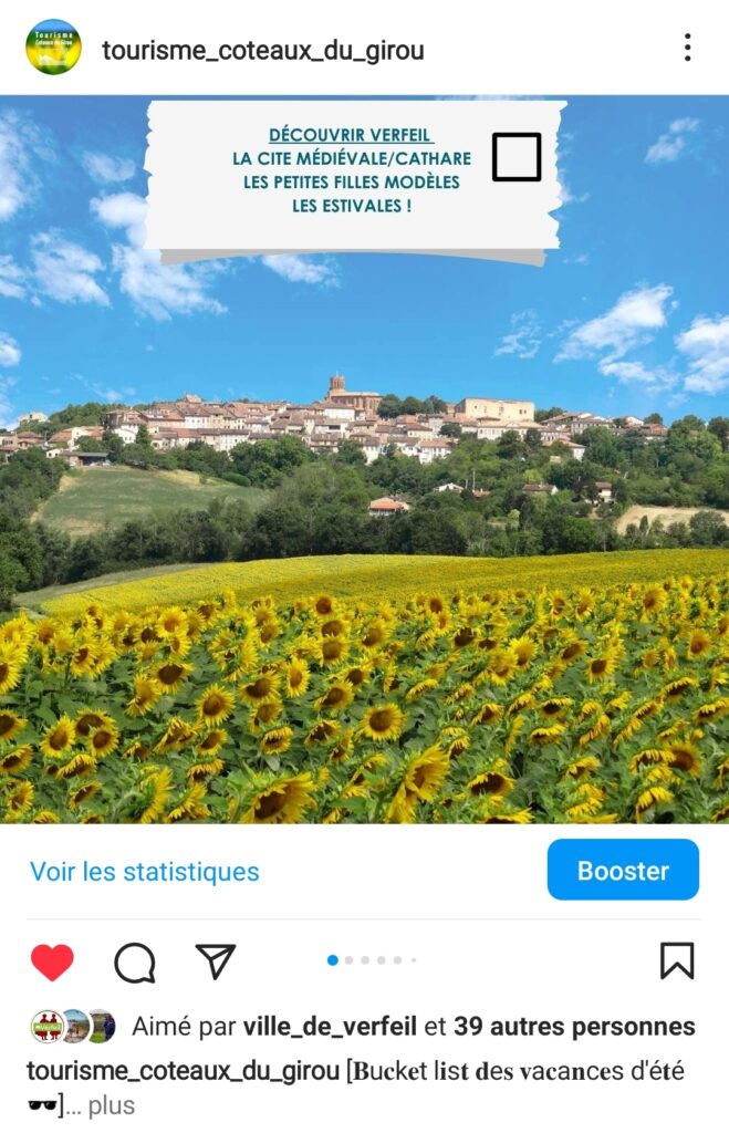 Capture d'image Instagram Tourisme Coteaux du Girou