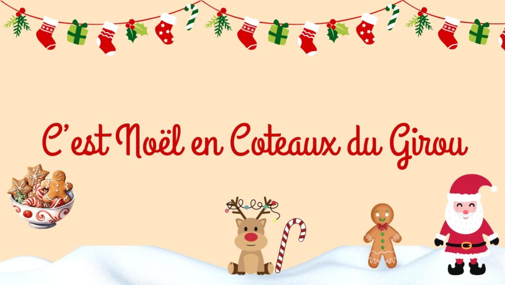 guirlande, père noël, pain d'épices et renne sur de la neige