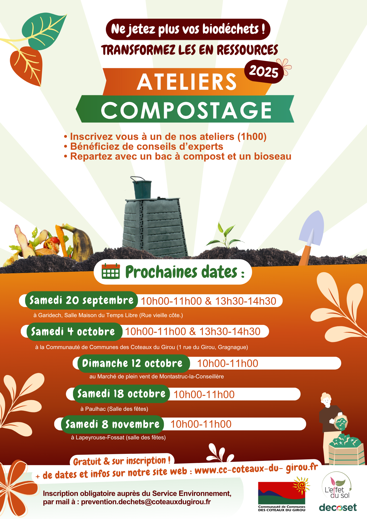 Affiche des ateliers compostage de septembre à novembre 2025.