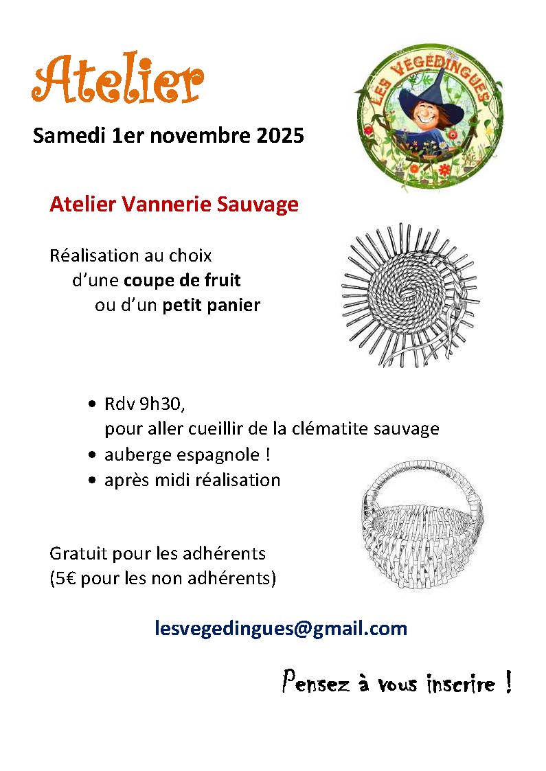 Affiche blanche comprenant des informations sur l'atelier Vannerie