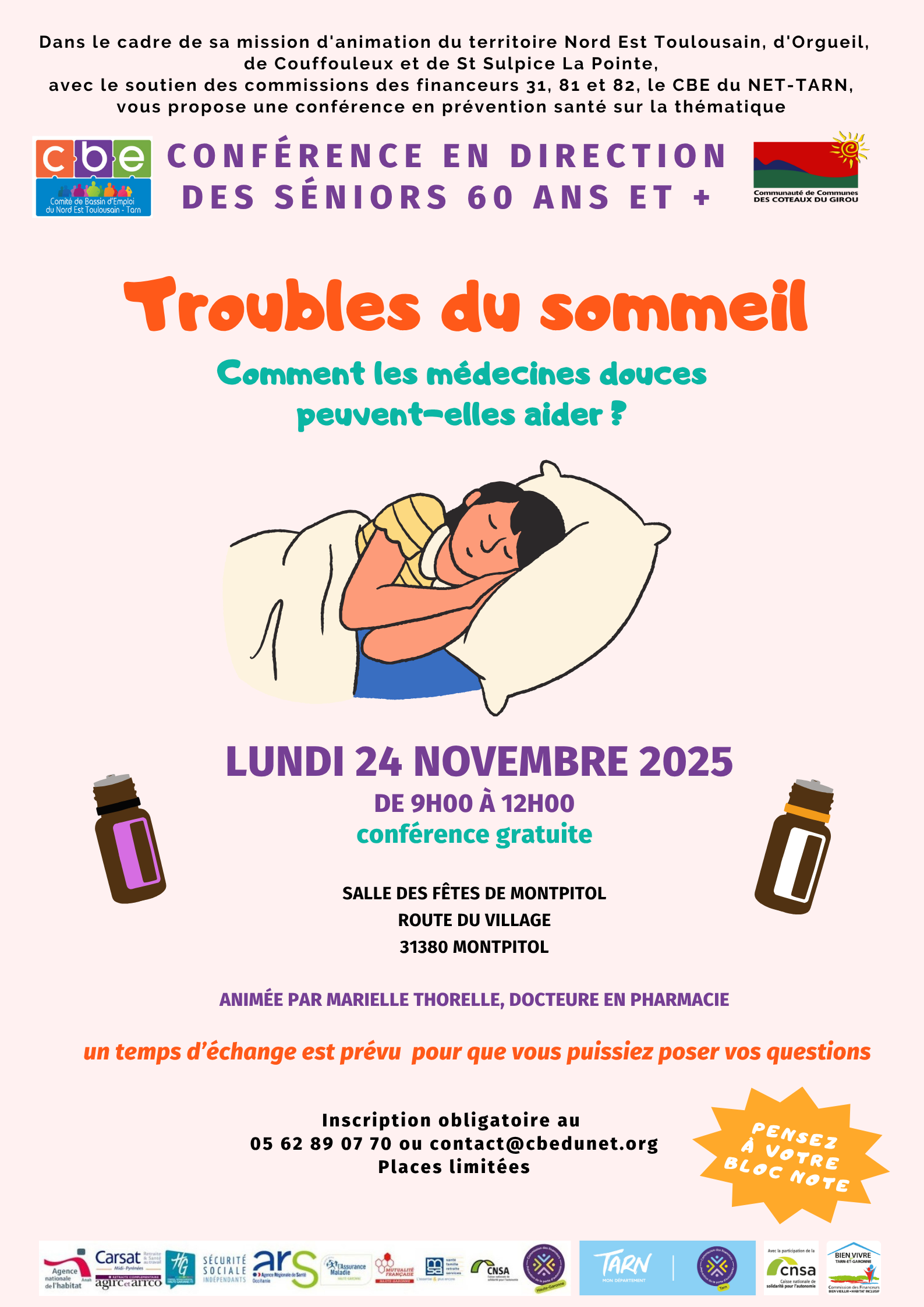 Affiche de la conférence sur les troubles du sommeil du 24 novembre 2025.