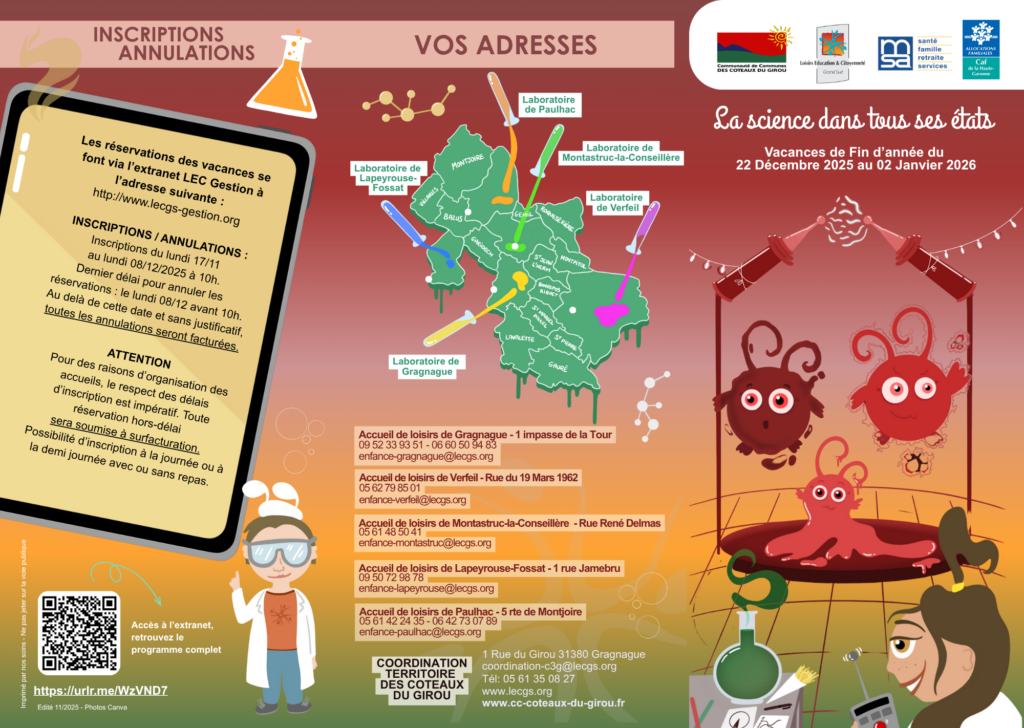 Visuel du recto du dépliant du programme des vacances de décembre 2025