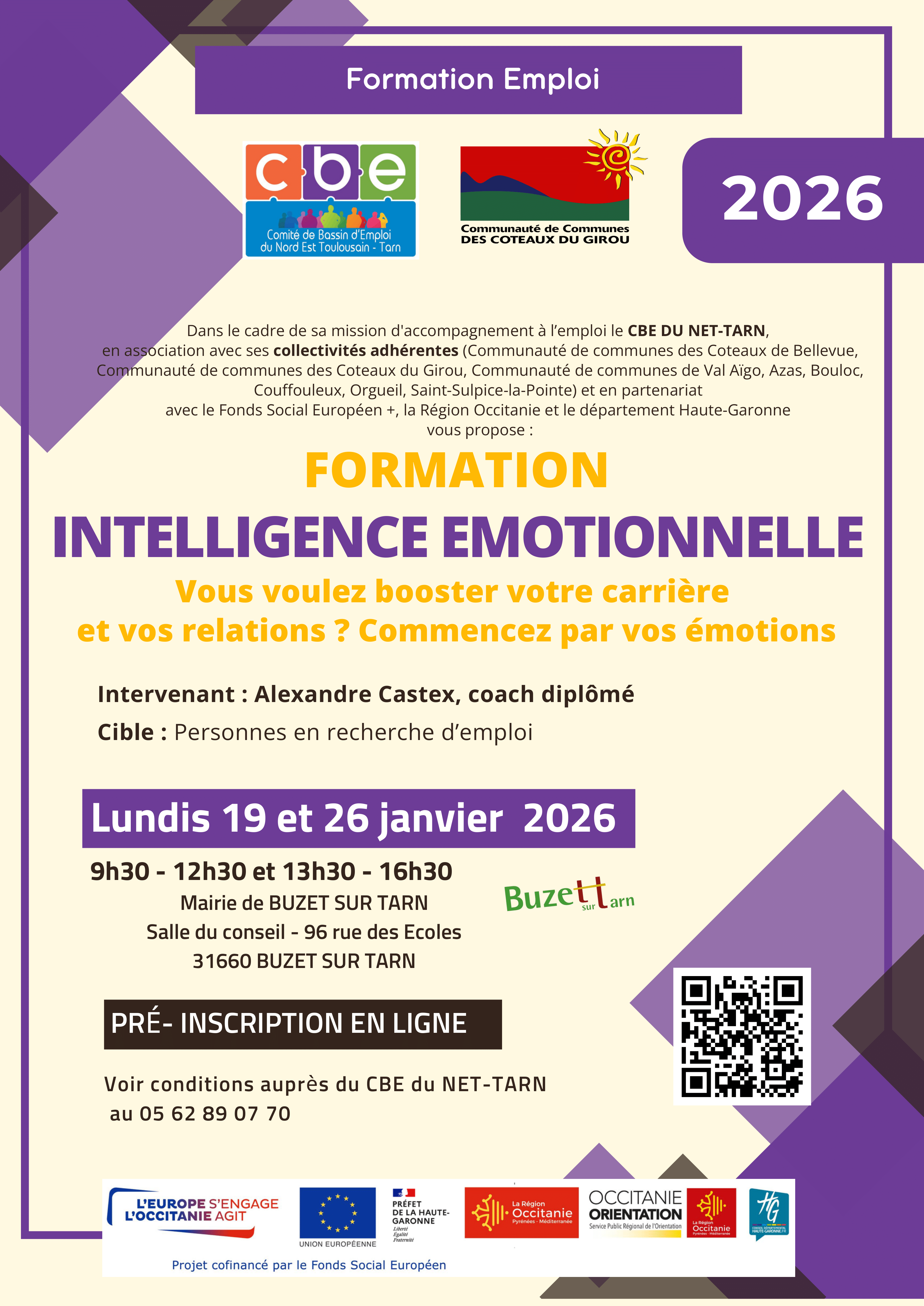 Affiche de la Formation Intelligence Emotionnelle qui aura lieu les 19 et 26 janvier 2026