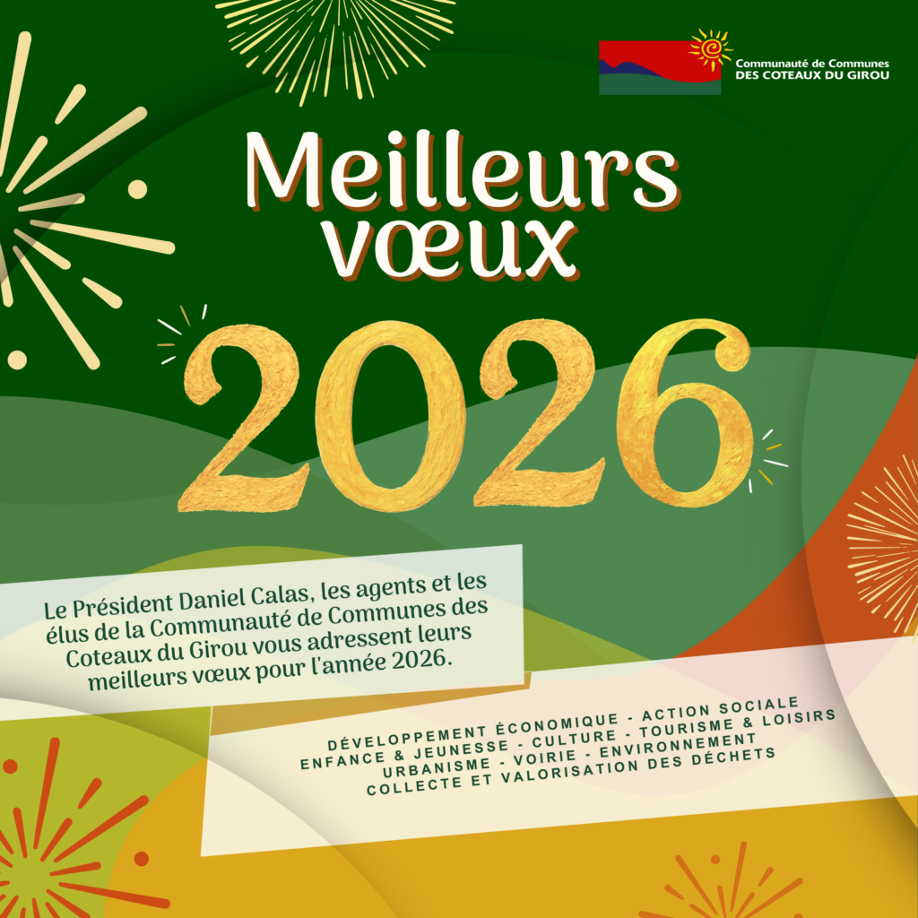 Visuel des voeux du Président Daniel Calas et de la Communauté de Communes des Coteaux du Girou.