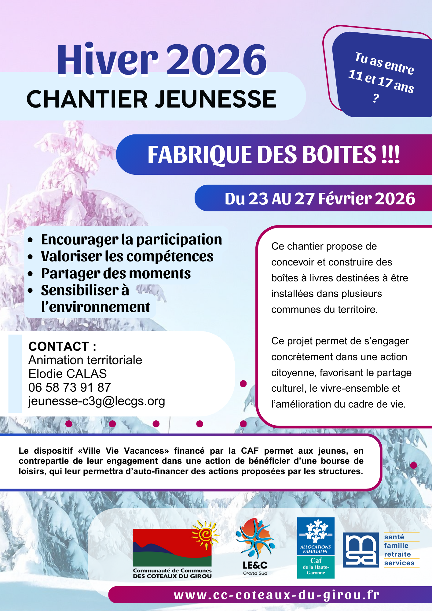  Affiche du chantier jeunesse intercommunal de 2026 