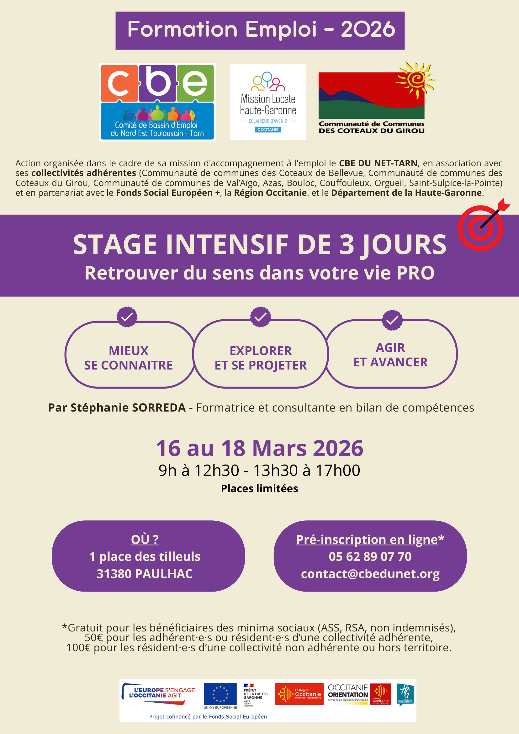 Flyer du stage intensif de 3 jours : retrouver du sens dans votre vie pro
