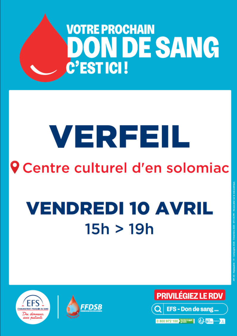 Don de sang à Verfeil le 10/04/2026