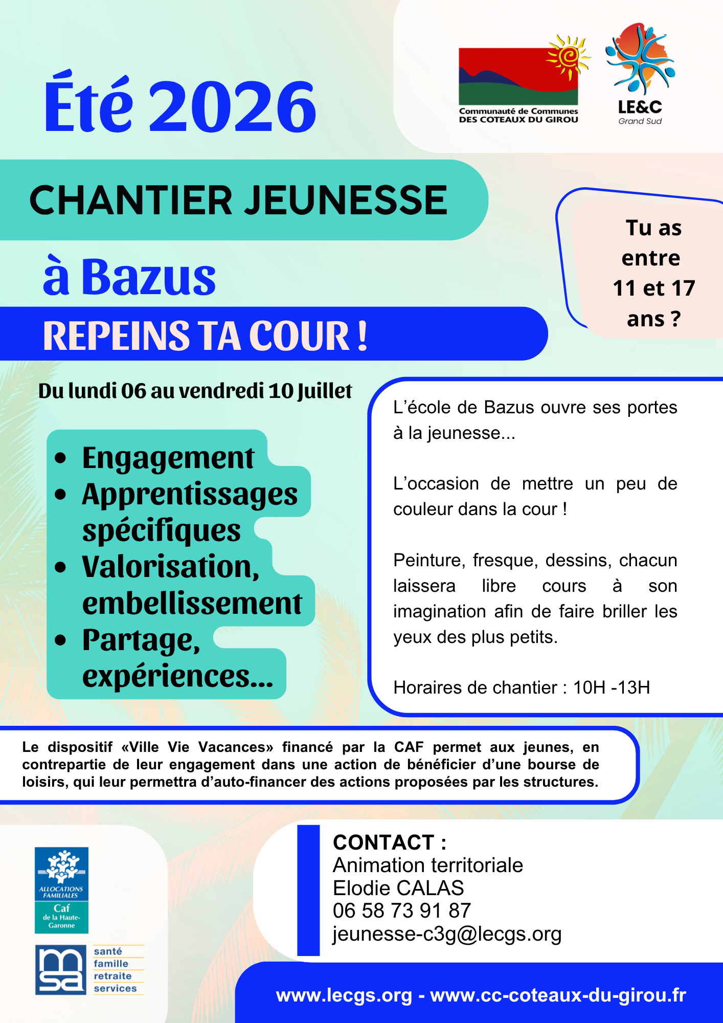  AFFICHE DU CHANTIER JEUNESSE INTERCOMMUNAL A BAZUS été 2026 