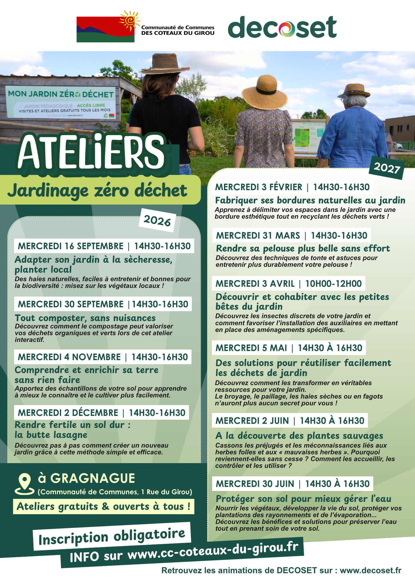 affiche du programme des ateliers jardin zéro déchet avec DECOSET