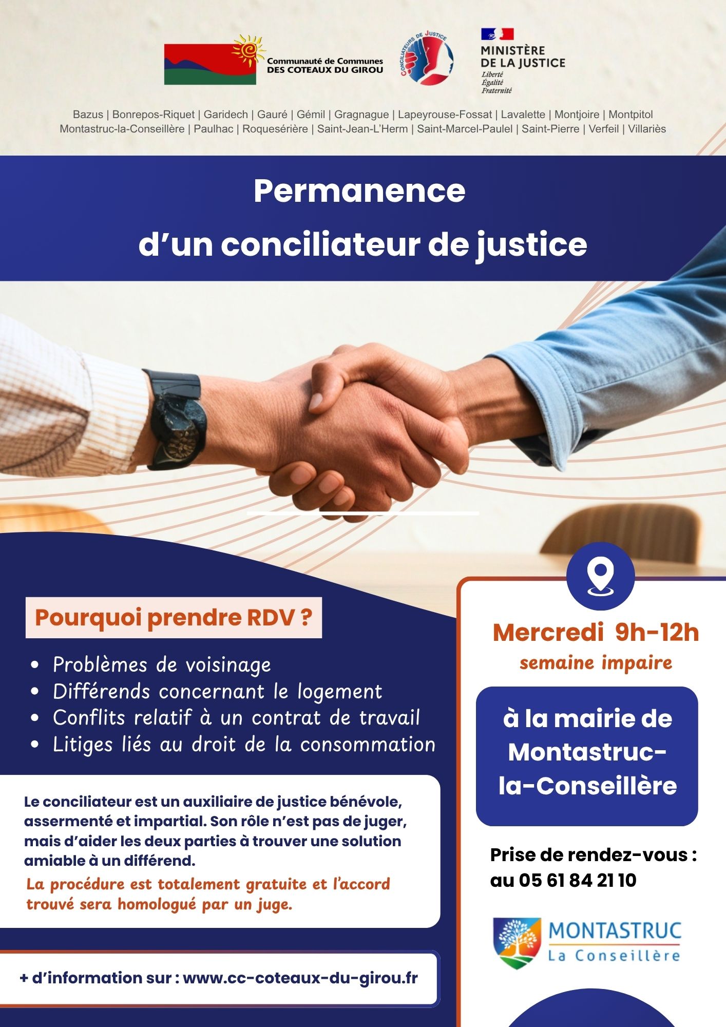Affiche permanence conciliateur de justice Montastruc-la-Conseillère